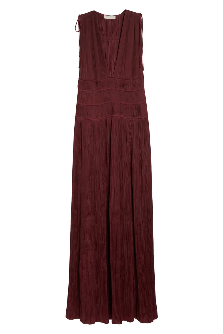Tasneem Plissé Plunge Neck Gown, Alternate, color, CLARET
