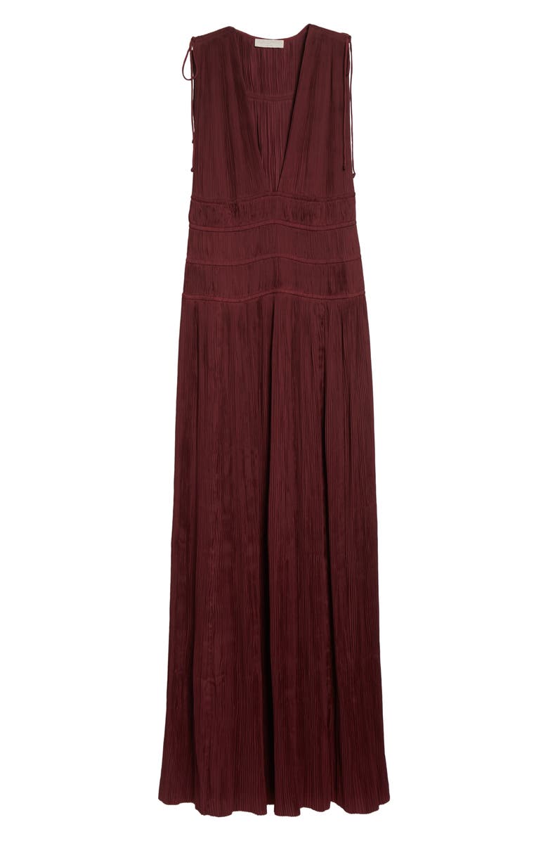 Ulla Johnson Tasneem Plissé Plunge Neck Gown, Alternate, color, Claret