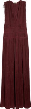 Ulla Johnson Tasneem Plissé Plunge Neck Gown