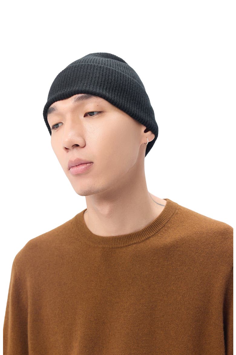 Cashmere Rib Knit Beanie, Alternate, color, black