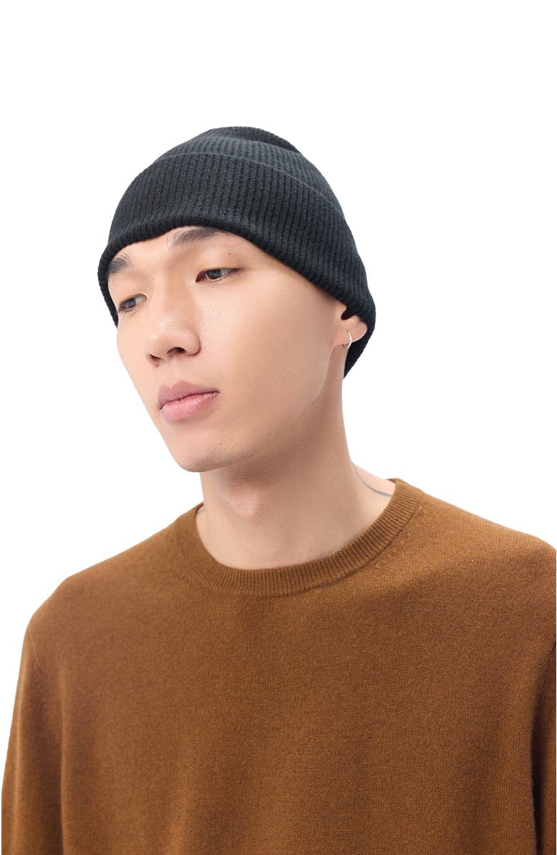 GOBI Mongolian Cashmere Cashmere Rib Knit Beanie, Alternate, color, Black