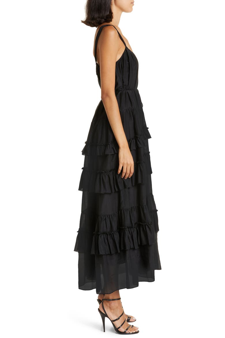 Kandra Ruffle Tiered Cotton & Silk Blend Dress, Alternate, color, BLACK