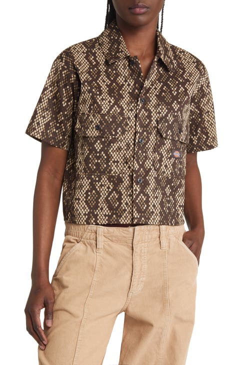 Camden Snake Print Crop Twill Shirt