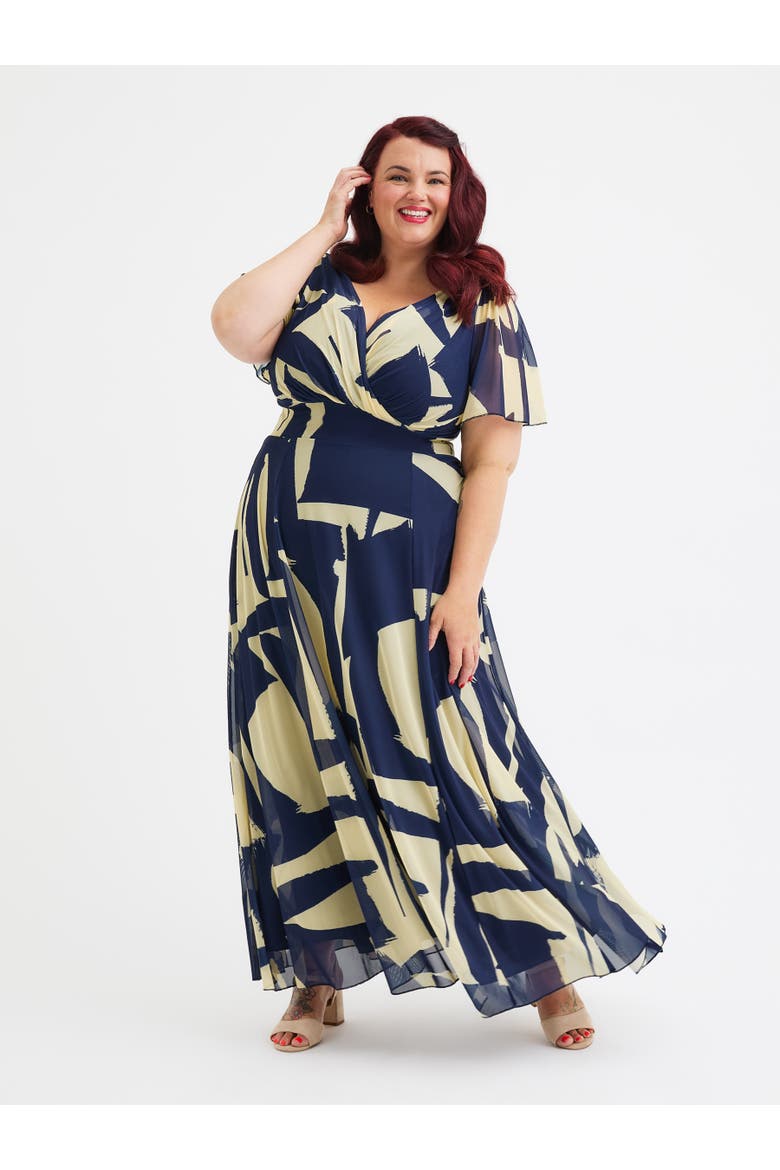 Isabelle Printed Angel Sleeve Dress, Main, color, Midnight Ivory