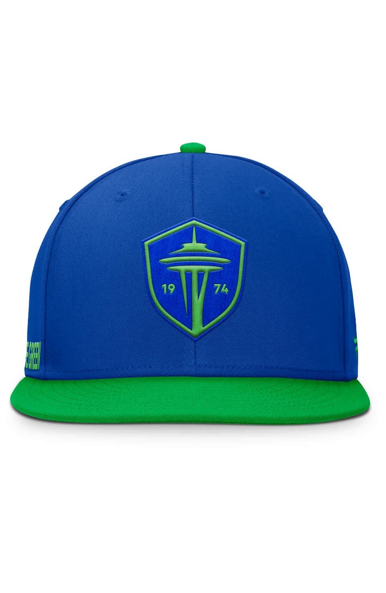 FANATICS Men's Fanatics Blue Seattle Sounders FC Sitter Snapback Hat, Alternate, color,