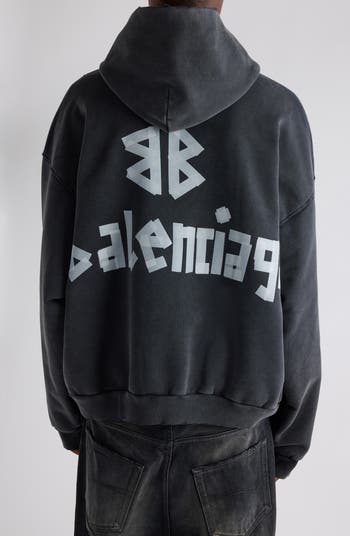 Tape Type Ripped Pocket Large Fit Fleece Hoodie
