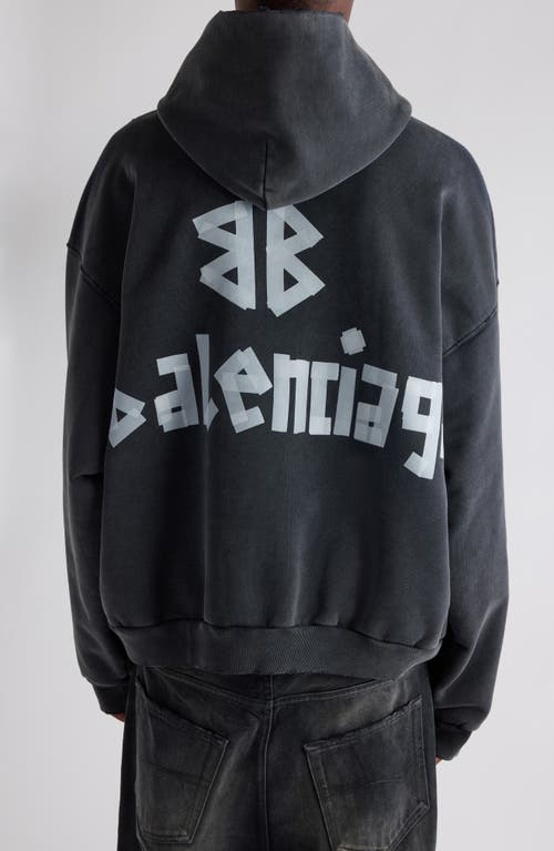 BALENCIAGA BALENCIAGA TAPE TYPE RIPPED POCKET LARGE FIT FLEECE HOODIE 