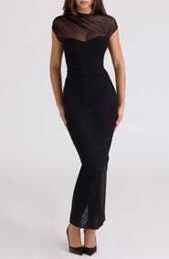 HOUSE OF CB Orelia Draped Mesh Gown