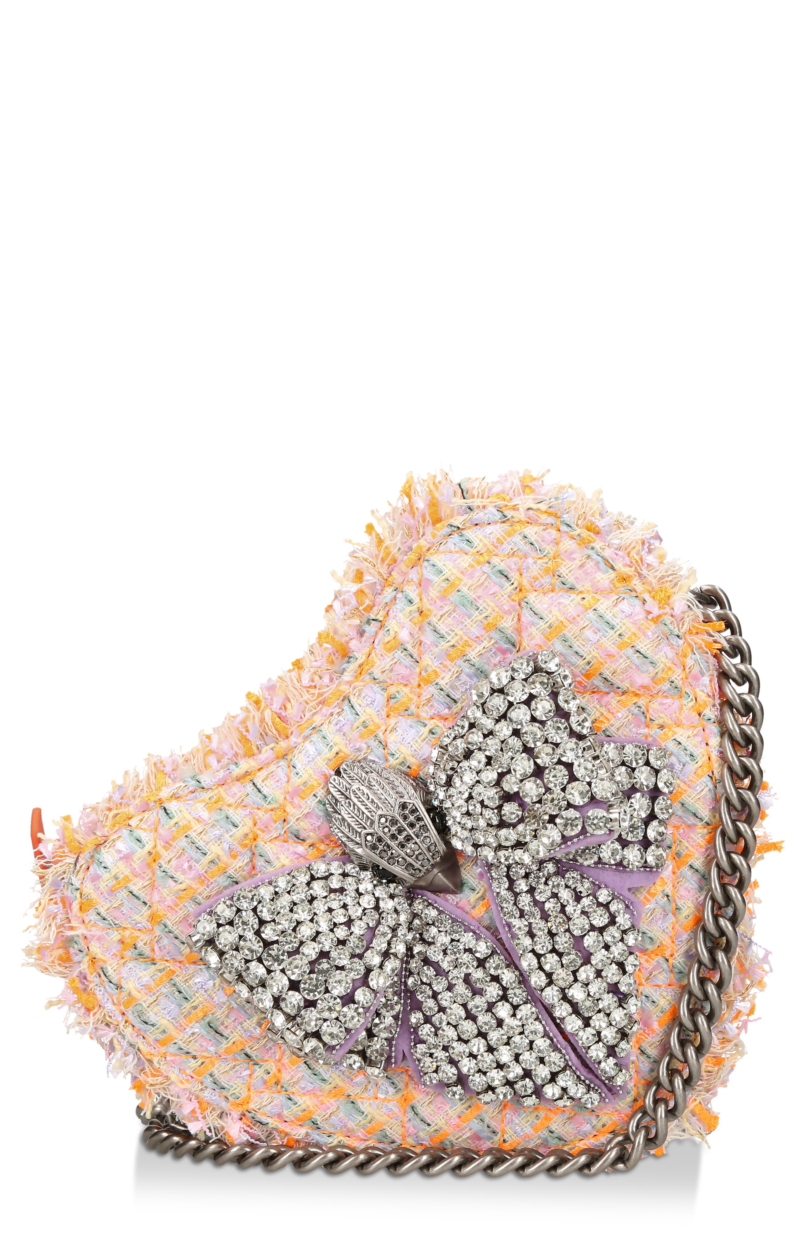 Kurt Geiger London Bow Heart Tweed Crossbody Bag, Main, color, 