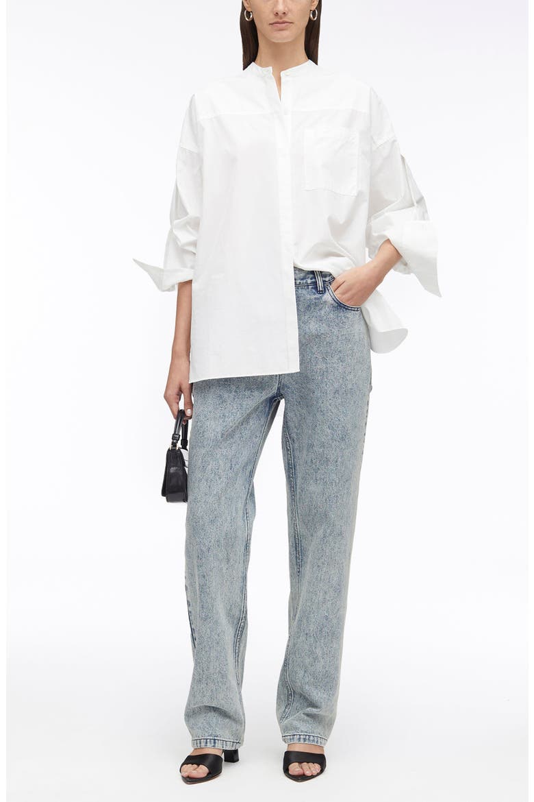 Cotton Poplin Shirt with Sleeve Ties, Alternate, color, WHITE