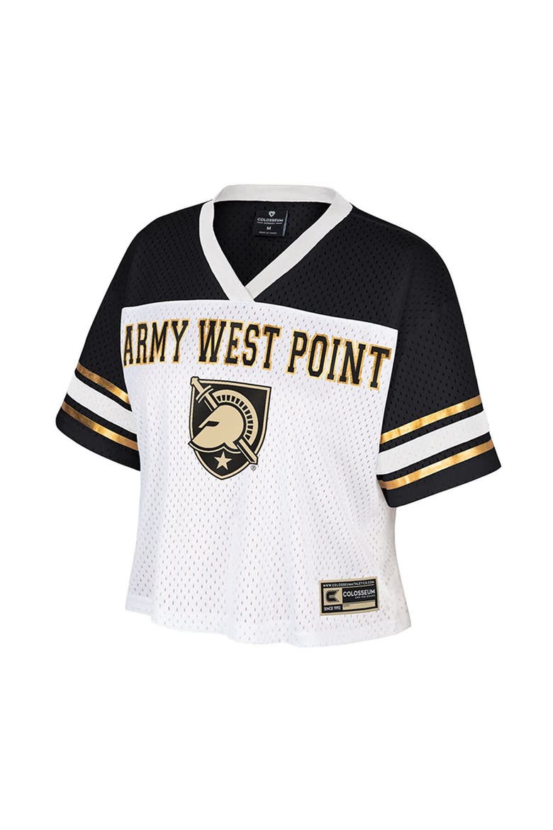 Women's Colosseum  White Army Black Knights Treasure Cropped Football Jersey, Alternate, color, White