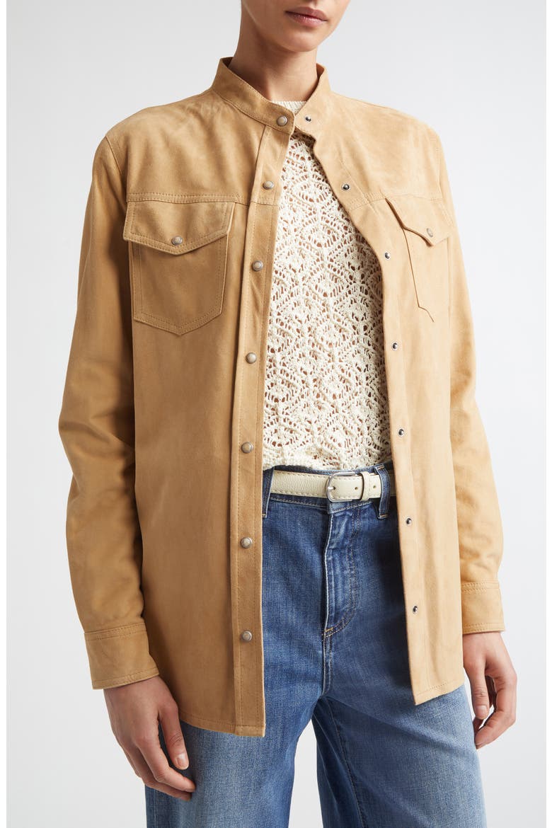 Lambskin Suede Overshirt, Alternate, color, CAMEL