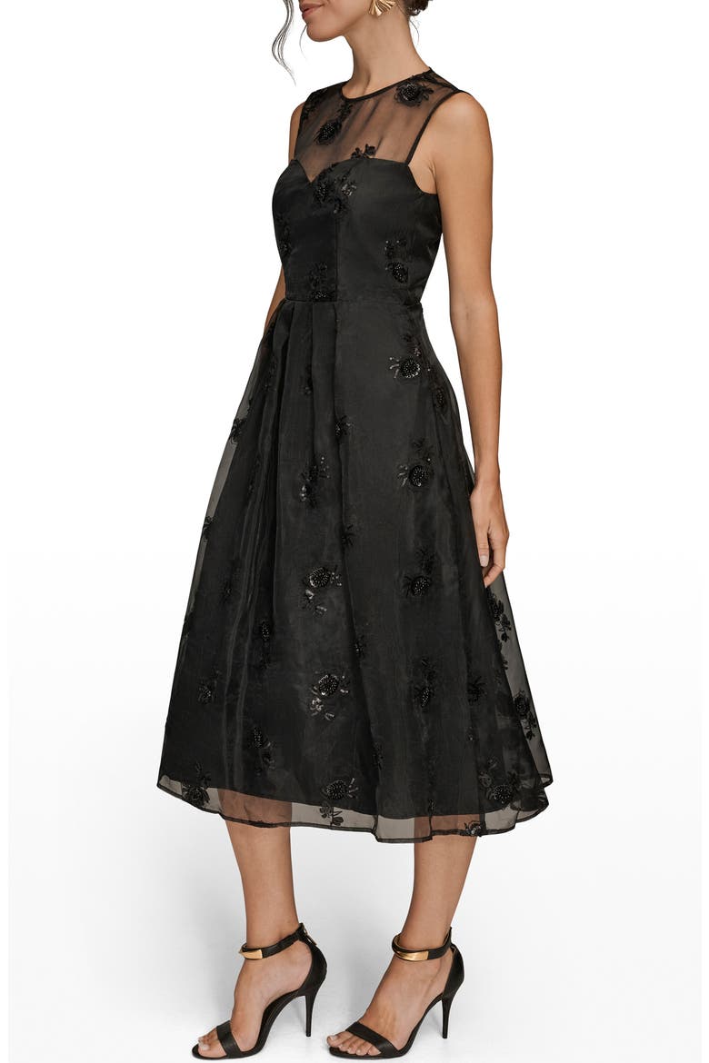 Sequin Mesh Sleeveless Midi Dress, Alternate, color, BLACK