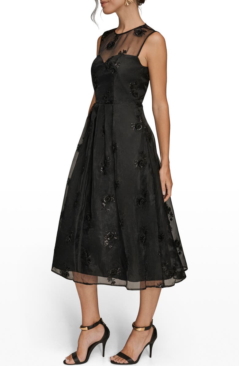 Donna Karan New York Sequin Mesh Sleeveless Midi Dress, Alternate, color, Black