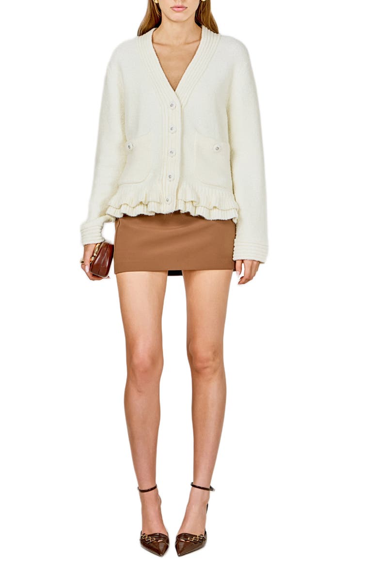 Fuzzy Ruffle Cardigan, Alternate, color, CREAM