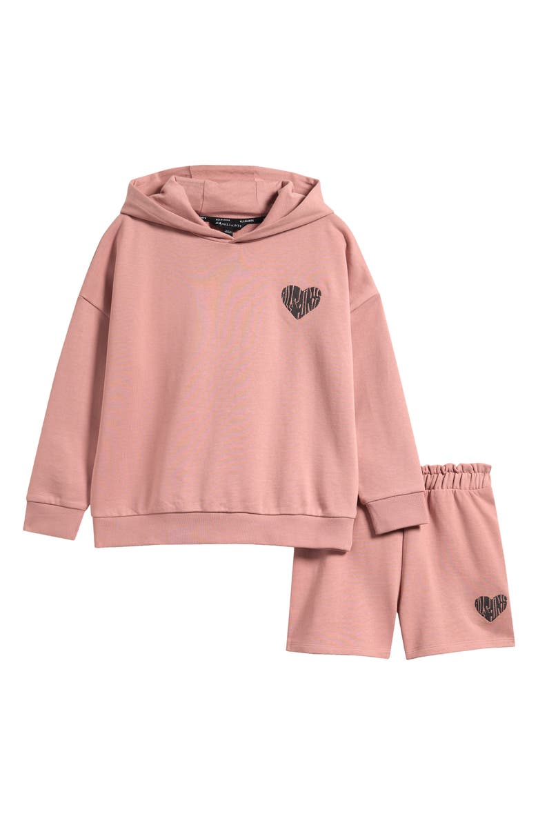 smALLSAINTS by ALLSAINTS Kids' Hoodie & Sweat Shorts Set, Main, color, Pink