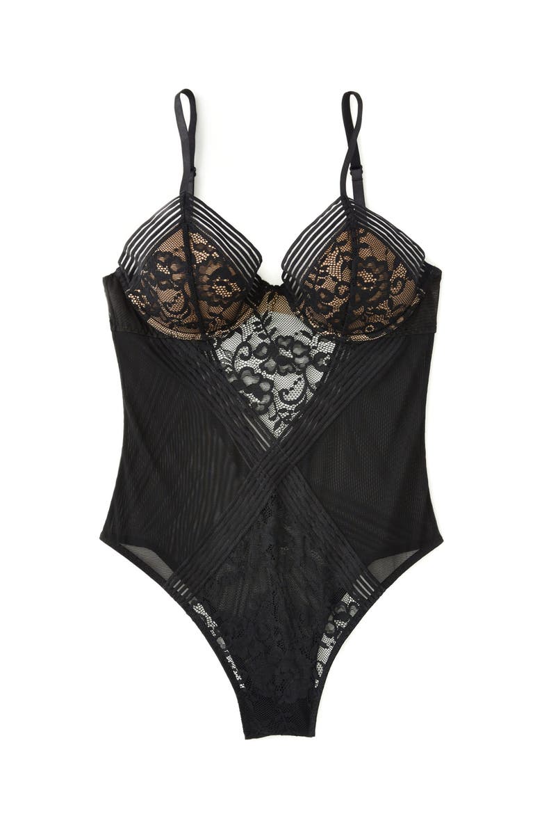 Adore Me Scoria Bodysuit Lingerie, Alternate, color, Black