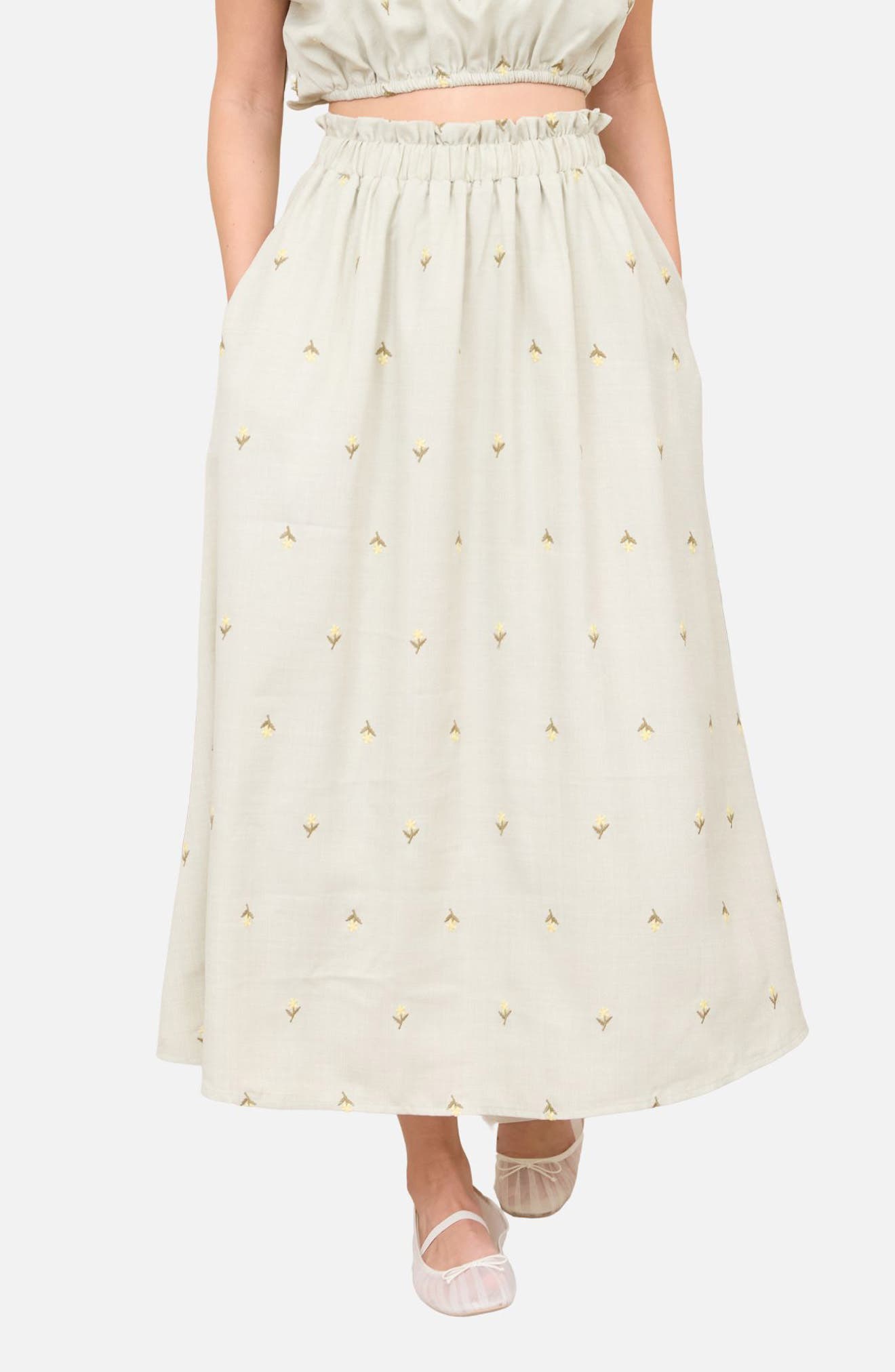 Blu Pepper Floral Embroidered Midi Skirt