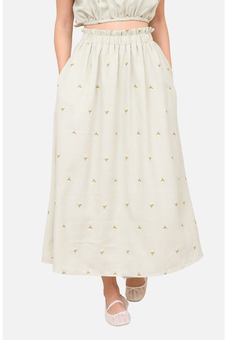 Floral Embroidered Midi Skirt, Main, color, LIGHT OLIVE