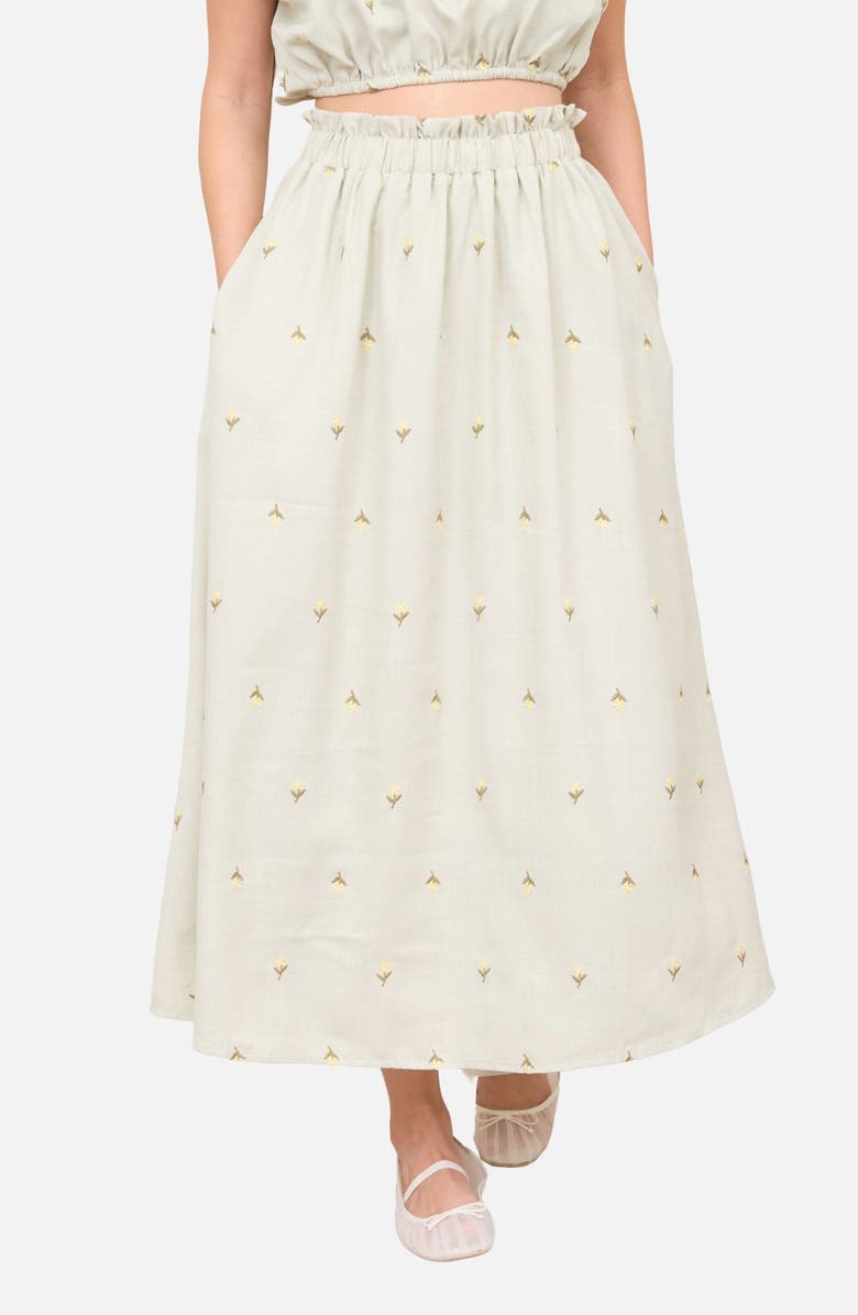 Blu Pepper Floral Embroidered Midi Skirt, Main, color, Light Olive