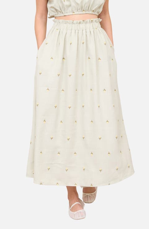 Floral Embroidered Midi Skirt