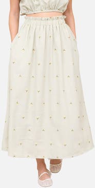 Blu Pepper Floral Embroidered Midi Skirt