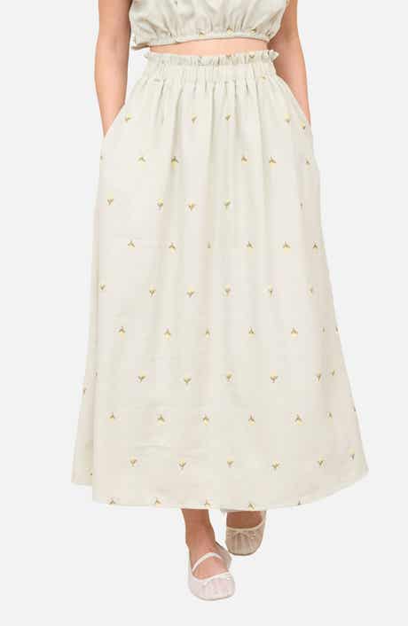 Blu Pepper Floral Embroidered Midi Skirt