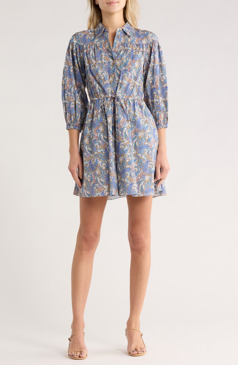 Derek Lam 10 Crosby Arbi Paisley Cotton Shirtdress, Main, color, Blue Multi