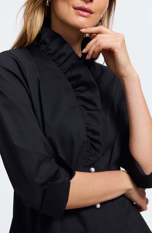 Foxcroft Edith Ruffle Button-up Shirt In Black