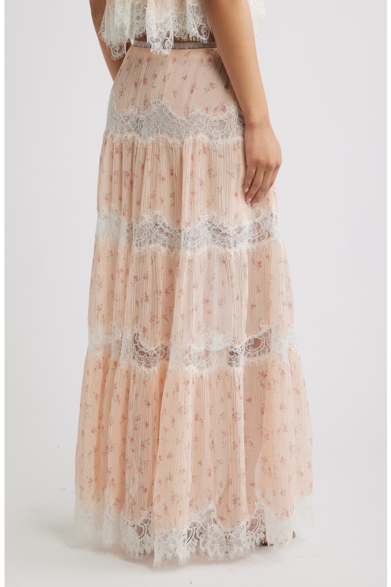 Everhart Floral Lace Detail Silk Chiffon Maxi Skirt, Alternate, color, SWEET NECTAR