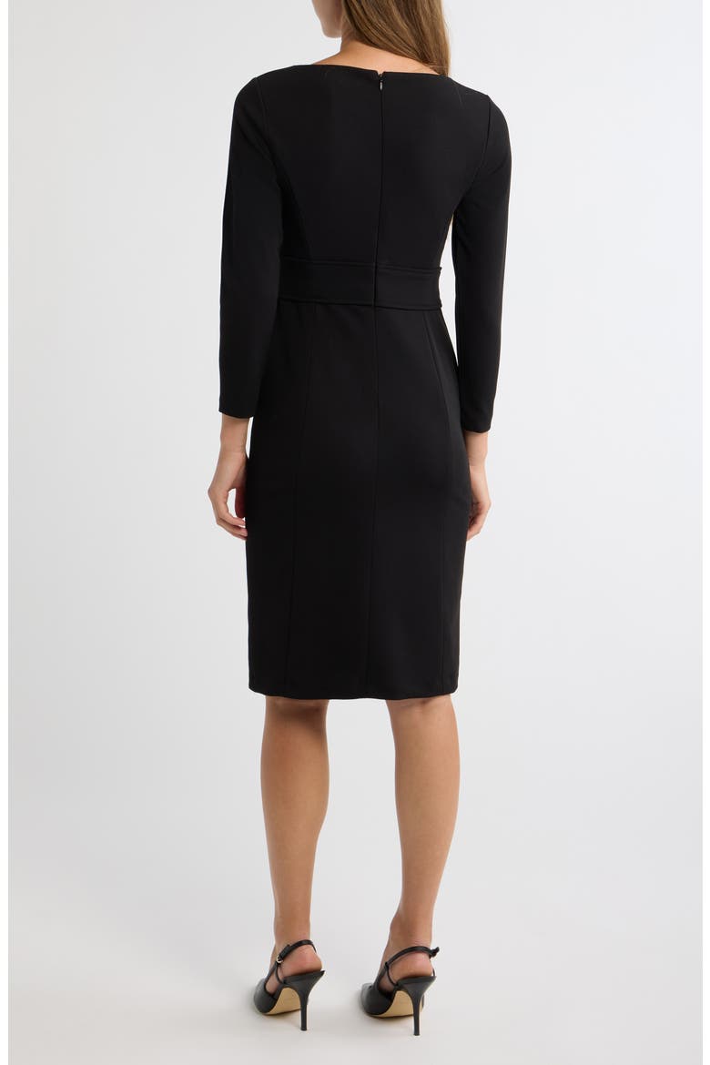Tie Waist Scuba Crepe Sheath Dress, Alternate, color, ANNE BLACK