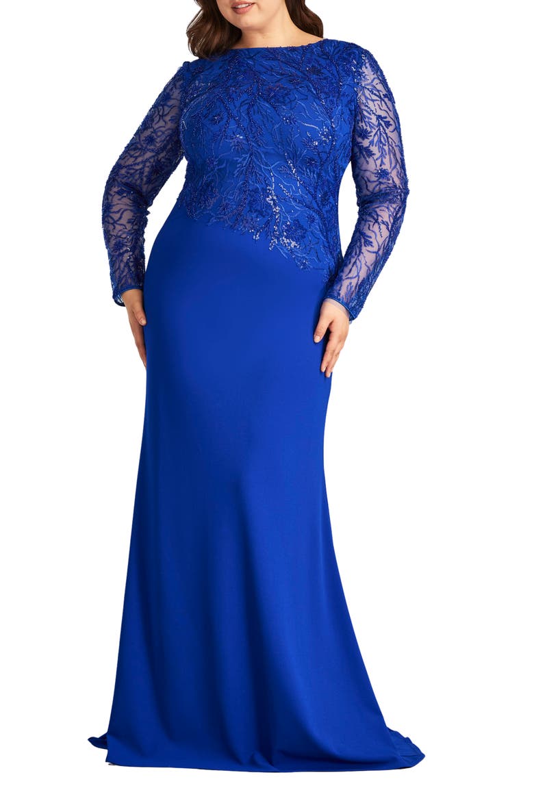 Sequin Floral Long Sleeve Gown, Main, color, MYSTIC BLUE