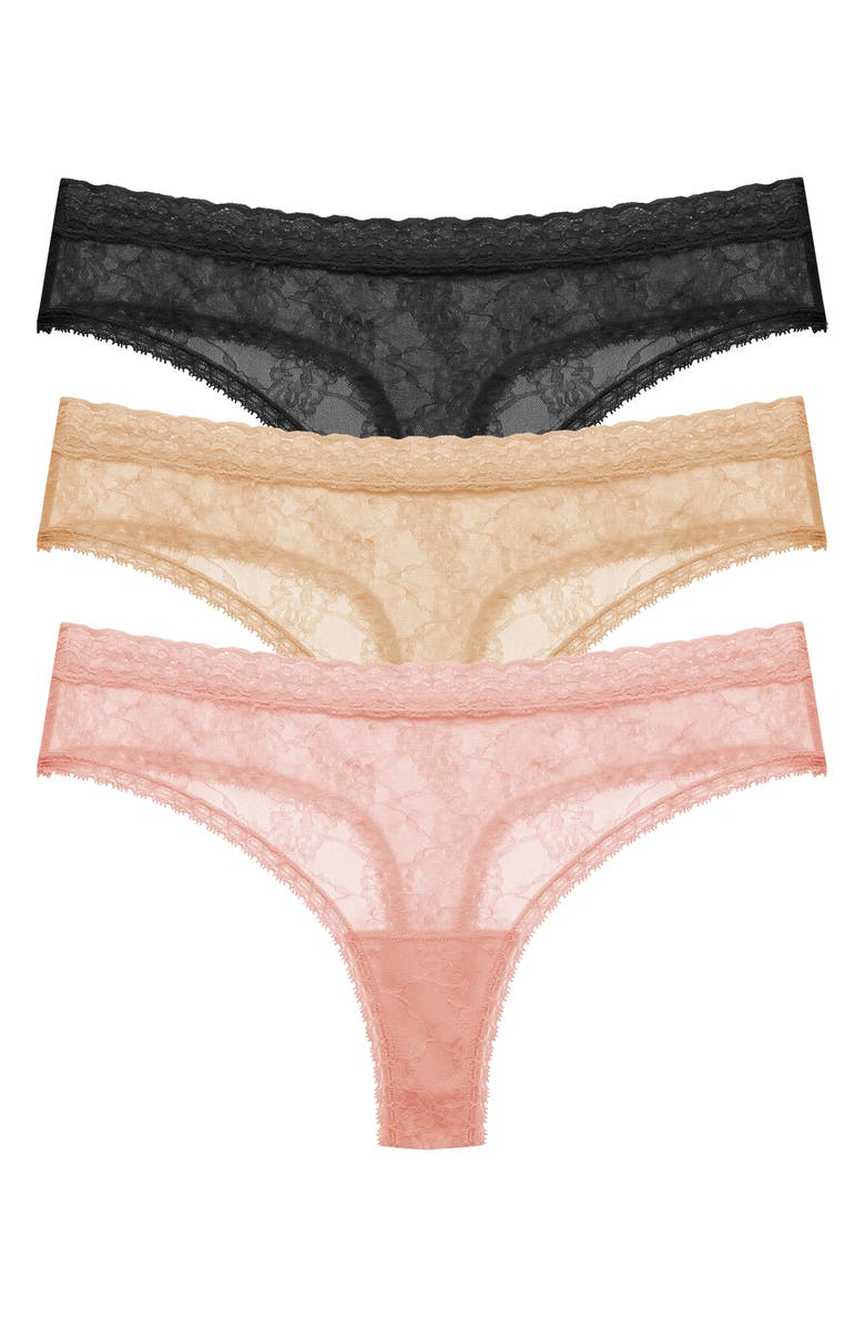 Natori Bliss Alure 3-Pack Lace Thongs, Main, color, 