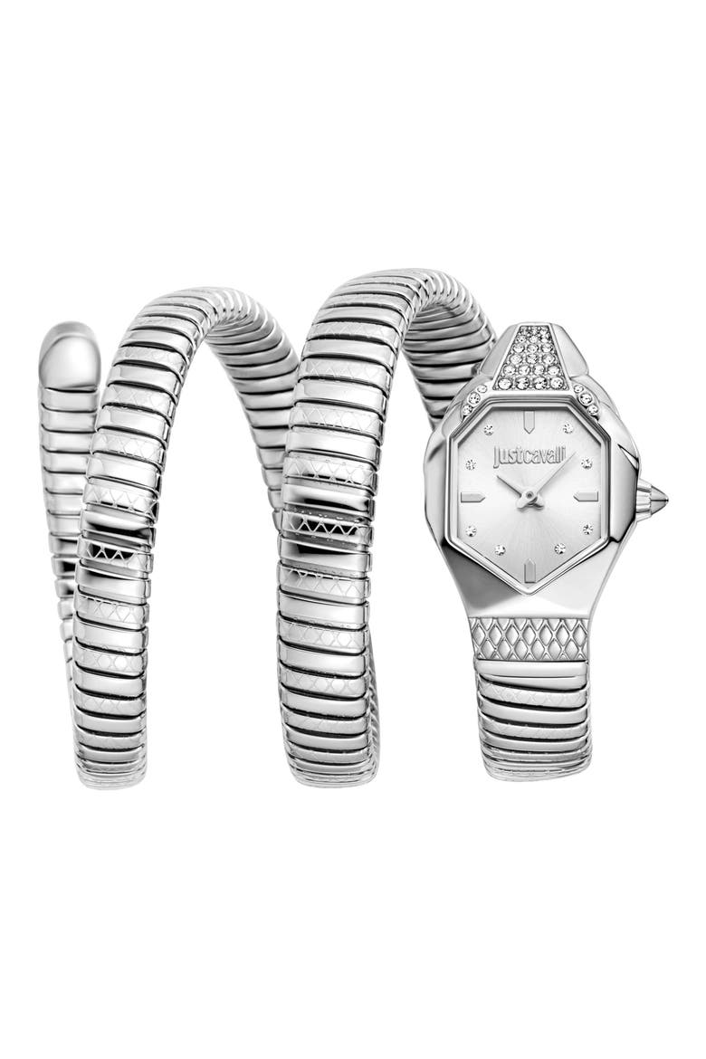 Snake Wraparound Bracelet Watch, 22mm x 34.5mm, Main, color, SILVER/ SILVER