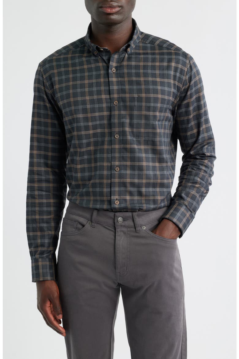 Plaid Heathered Cotton Button-Up Shirt, Main, color, CHARCOAL/TAN GRID CHECK