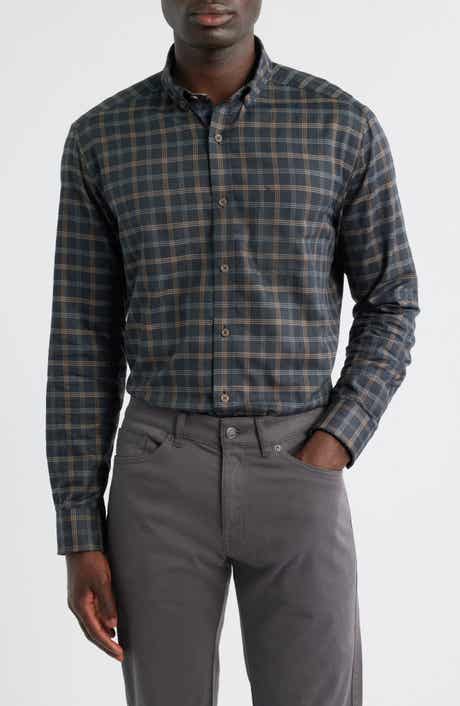 Plaid Heathered Cotton Button-Up Shirt