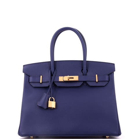 Birkin Handbag Blue Epsom with Gold Hardware 30