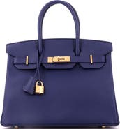 Pre-Owned Hermes Birkin Handbag Blue Epsom with Gold Hardware 30