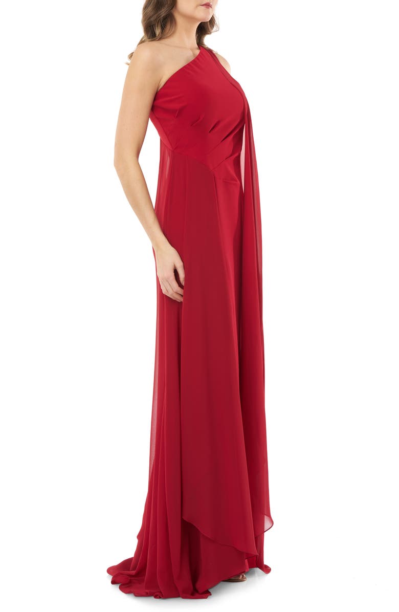 Carmen Marc Valvo Infusion One-Shoulder Crepe Gown, Alternate, color, 