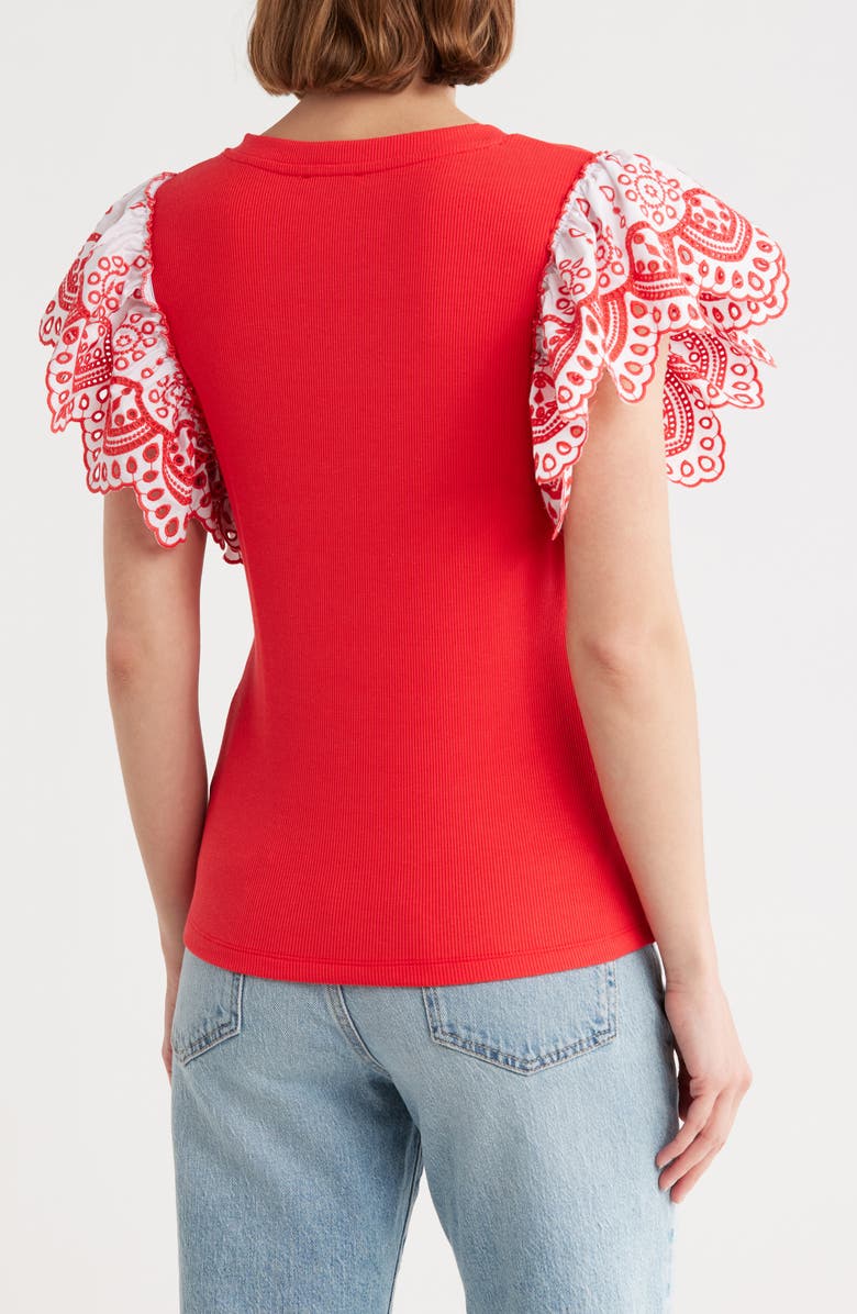 INDUSTRY REPUBLIC CLOTHING Eyelet Sleeve T-Shirt, Alternate, color, Red/ Red