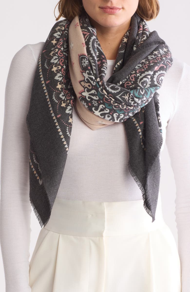 Vince Camuto Supersoft Medallion Square Scarf, Main, color, Black