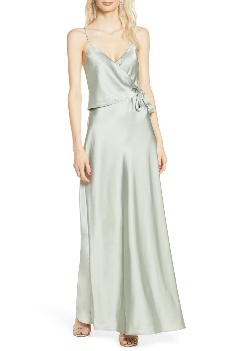 WAYF The Cooper Satin Faux Wrap Gown, Main, color, 