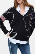 Desigual Floral V-Neck Sweater