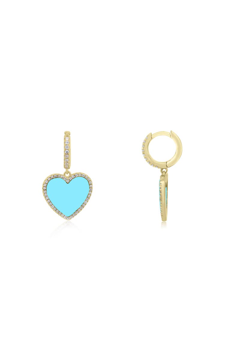 Large Turquoise CZ Halo Heart Dangle Earrings, Main, color, Turquoise