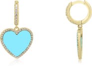 The Lovery Fine Jewelry Large Turquoise CZ Halo Heart Dangle Earrings