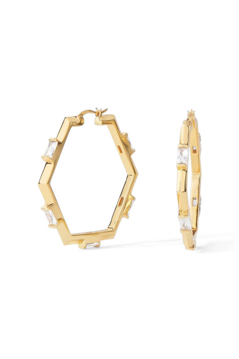 The Claire Hoop M Earrings, Main, color, Gold/White  CZ
