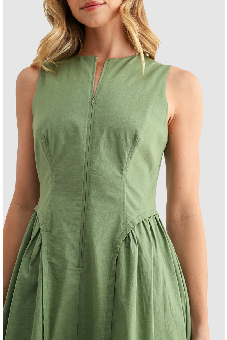 Front Zip Sleeveless Fit & Flare Midi Dress, Alternate, color, SAGE