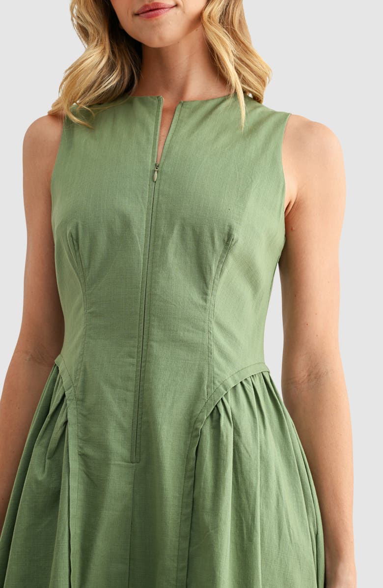 Mila Mae Front Zip Sleeveless Fit & Flare Midi Dress, Alternate, color, Sage