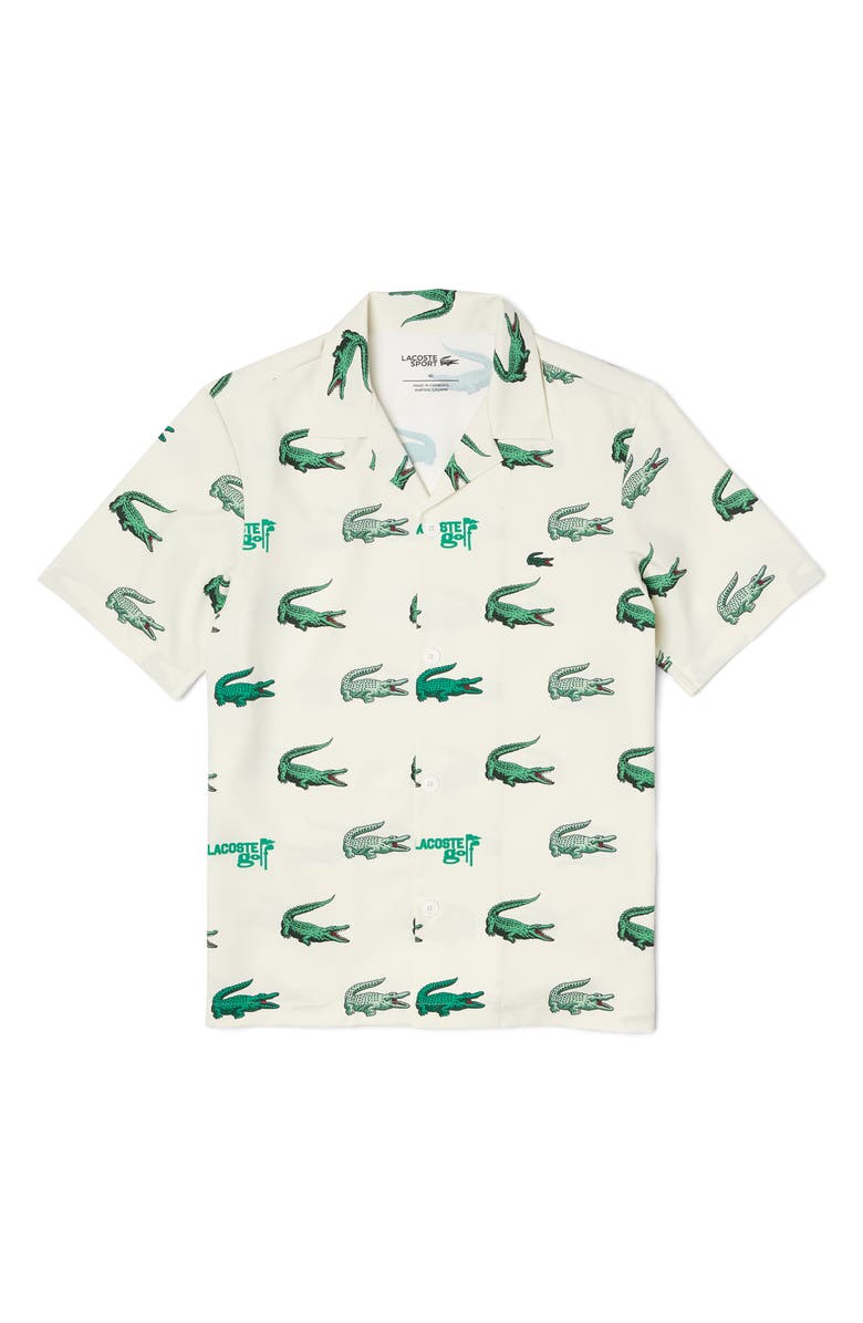Lacoste Print Short Sleeve Button-Up Shirt, Main, color, 