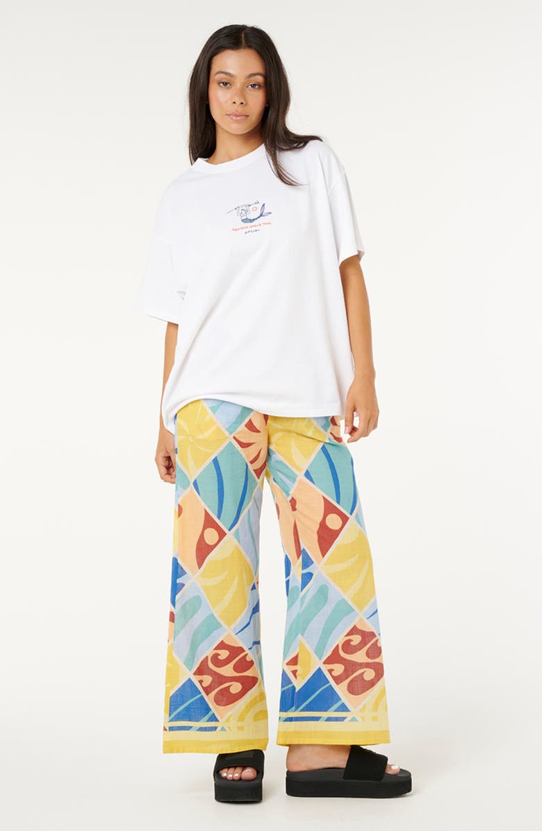 Rip Curl Print Tie Waist Wide Leg Pants, Alternate, color, Yellow Multi